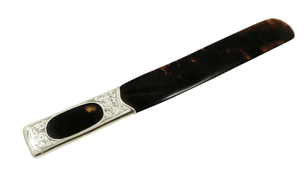 Antique Edwardian Sterling Silver & Tortoiseshell Page Turner / Paper Knife 1905 View VIII
