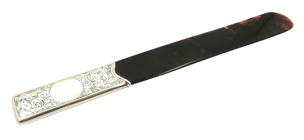 Antique Edwardian Sterling Silver & Tortoiseshell Page Turner / Paper Knife 1905 View X