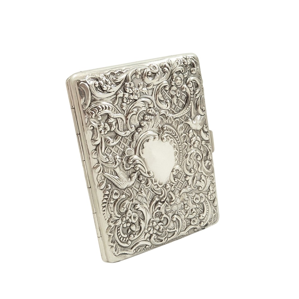 Antique Victorian Sterling Silver Card Case 1897 - Birds and Snakes