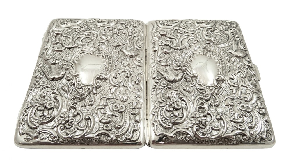 Antique Victorian Sterling Silver Card Case 1897 - Birds and Snakes View VII