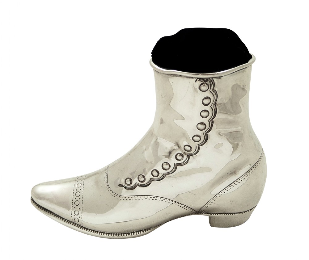 Large Antique Victorian Sterling Silver Shoe / Boot Pin Cushion 1898 View VII
