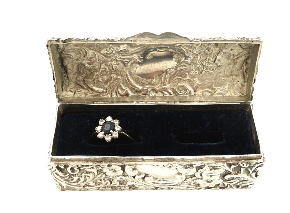 Antique Victorian Sterling Silver Ring Box 1893 View II