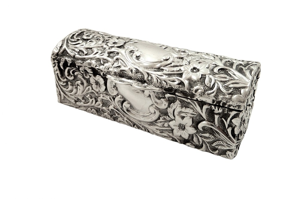 Antique Victorian Sterling Silver Ring Box 1893 View IV