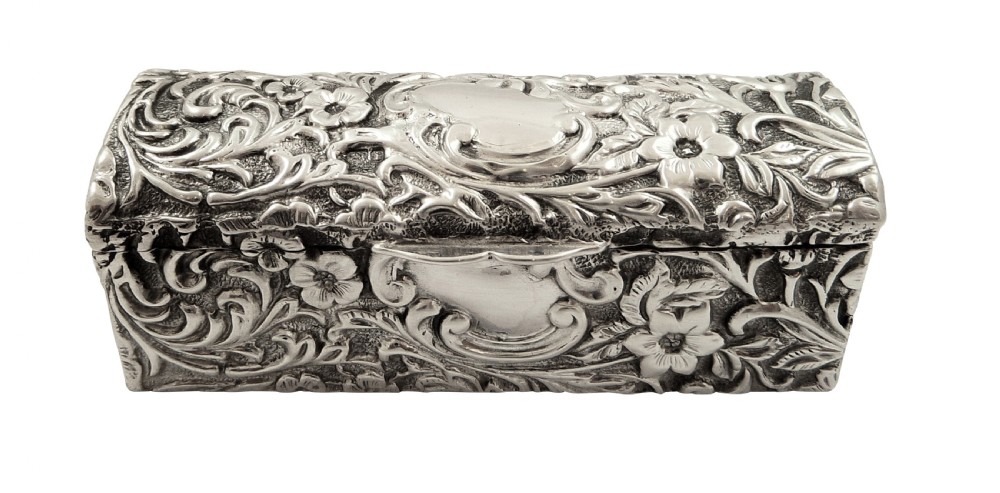 Antique Victorian Sterling Silver Ring Box 1893 View X