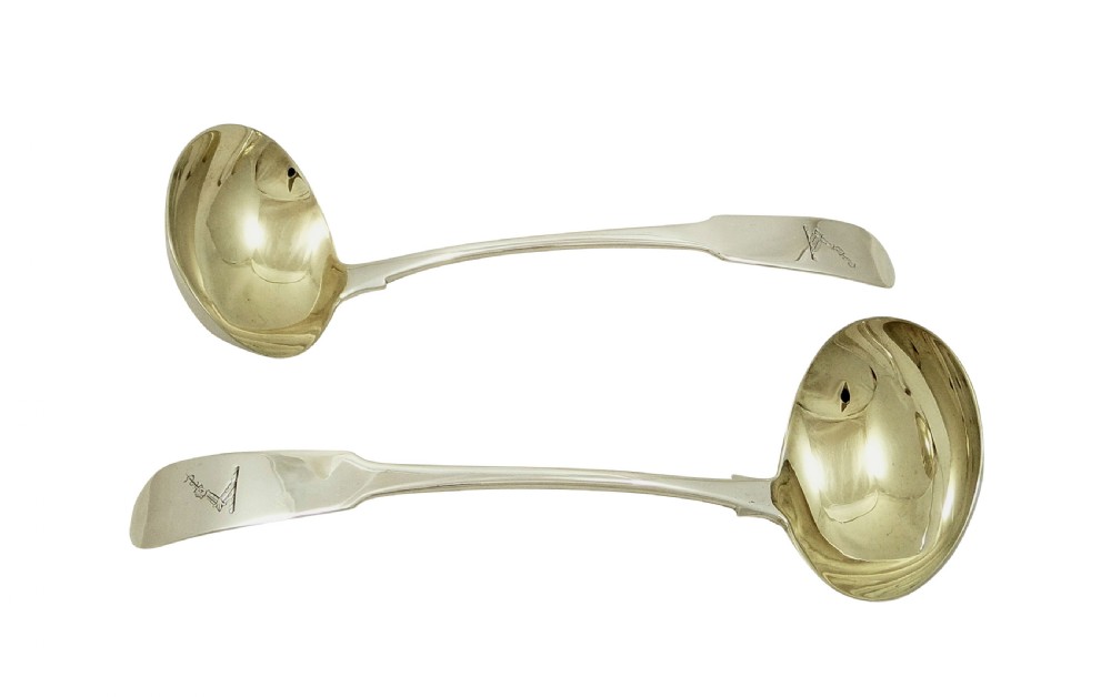 Pair of Antique Georgian Irish Silver Sauce Ladles - Dublin 1811 View III