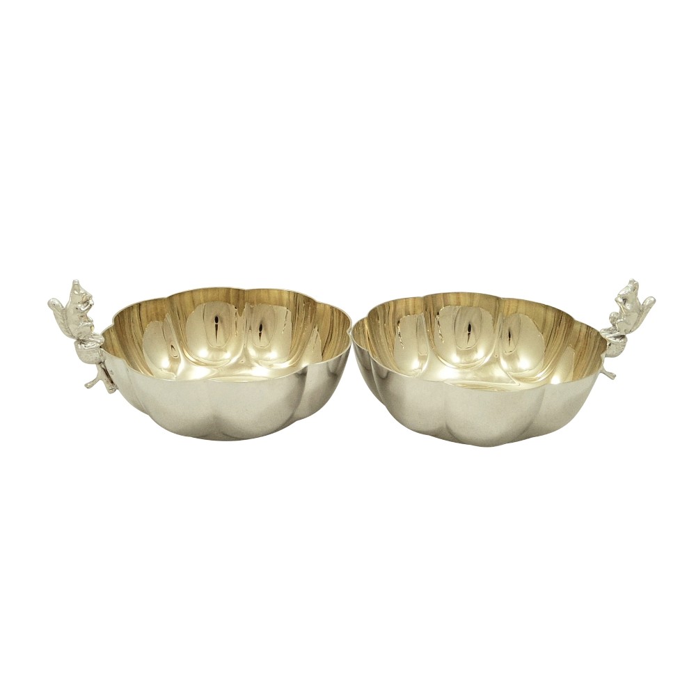 Pair of Antique Silver Plated Squirrel Nut Dishes / Bowls c1900