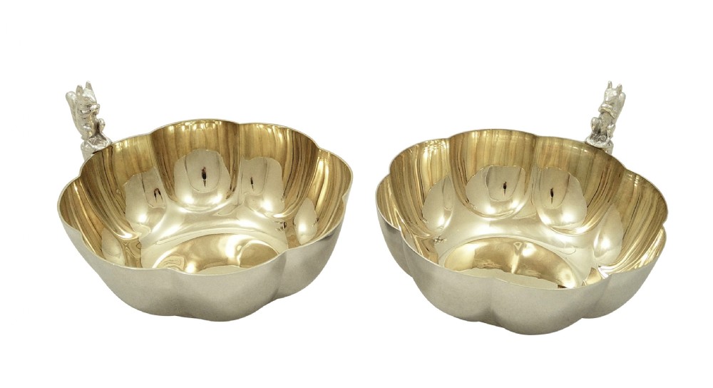 Pair of Antique Silver Plated Squirrel Nut Dishes / Bowls c1900 View II