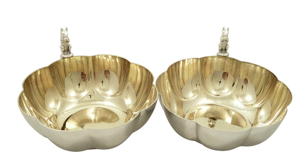 Pair of Antique Silver Plated Squirrel Nut Dishes / Bowls c1900 View VI