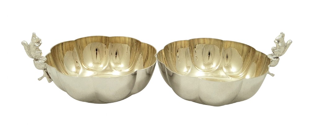 Pair of Antique Silver Plated Squirrel Nut Dishes / Bowls c1900 View X