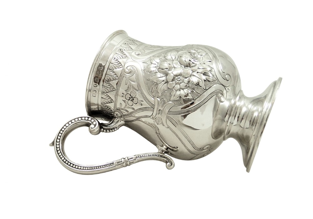 Antique Victorian Sterling Silver Christening Mug / Tankard 1875 View VI