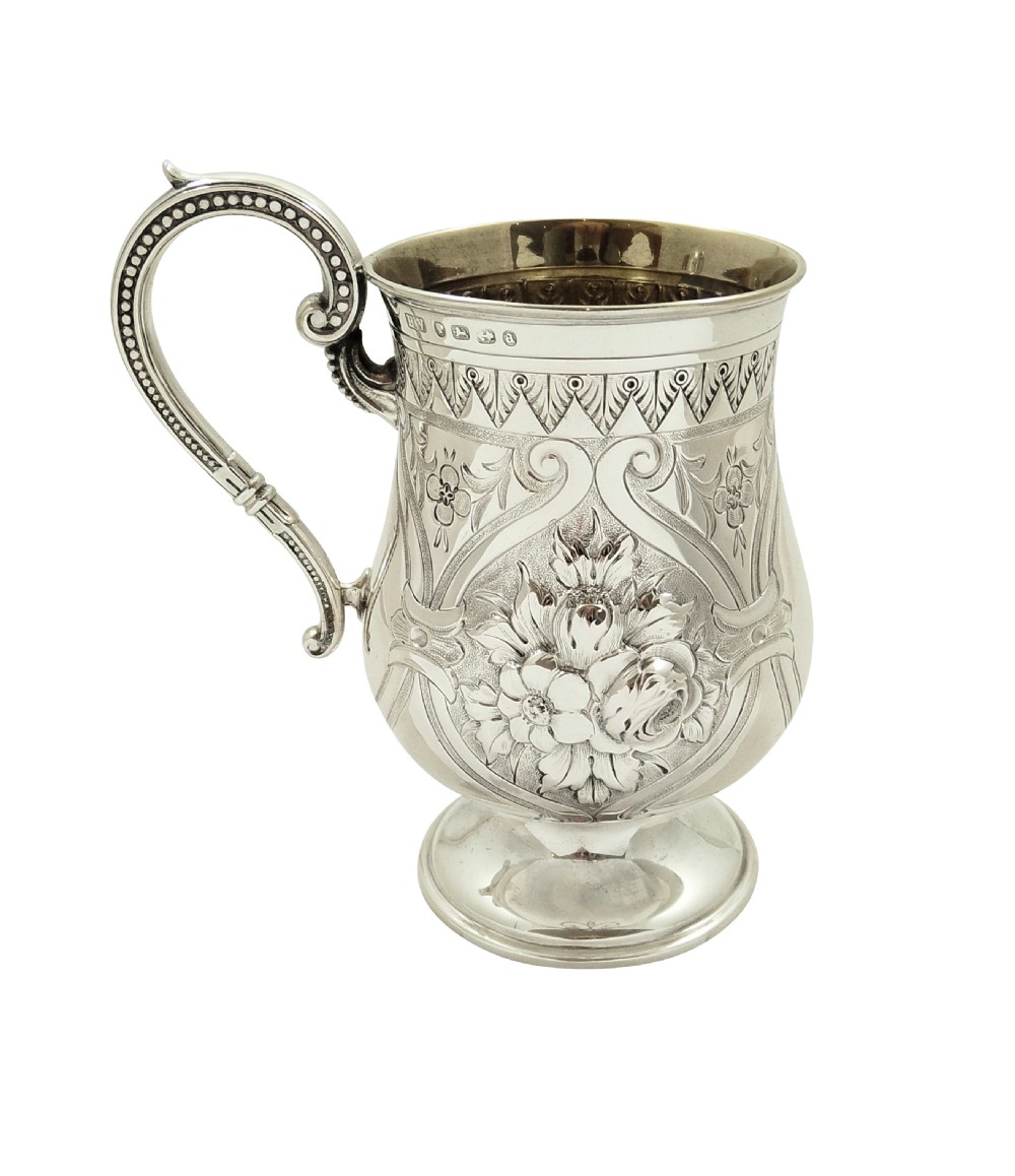 Antique Victorian Sterling Silver Christening Mug / Tankard 1875 View VII