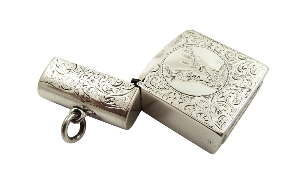 Antique Victorian Sterling Silver 'Stag' Vesta Case 1884 View IV