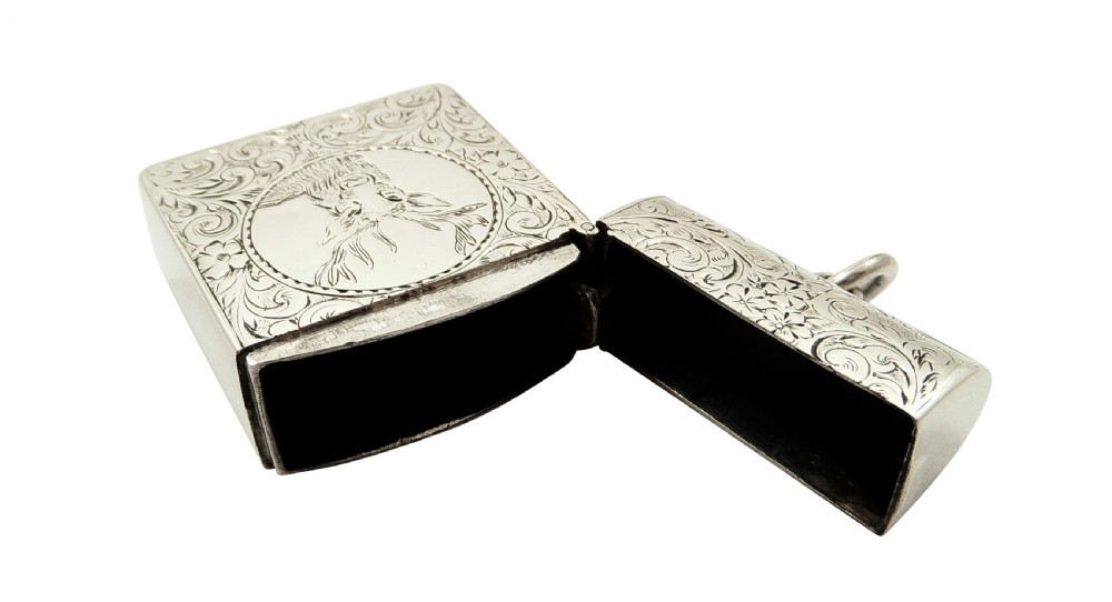Antique Victorian Sterling Silver 'Stag' Vesta Case 1884 View VIII