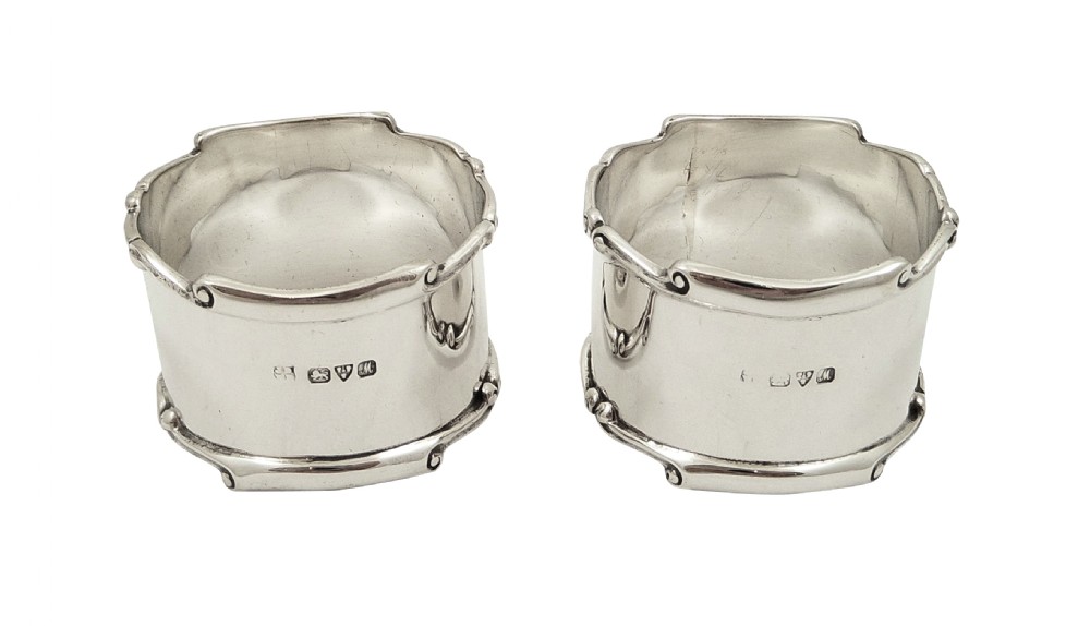 Pair of Antique Sterling Silver Napkin Rings in Case 1912 View II