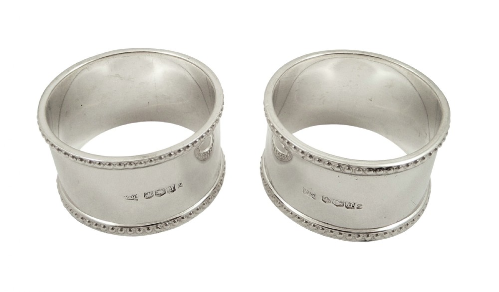 Set of 6 Antique Sterling Silver Napkin Rings in Case - Walker & Hall 1927 View IV