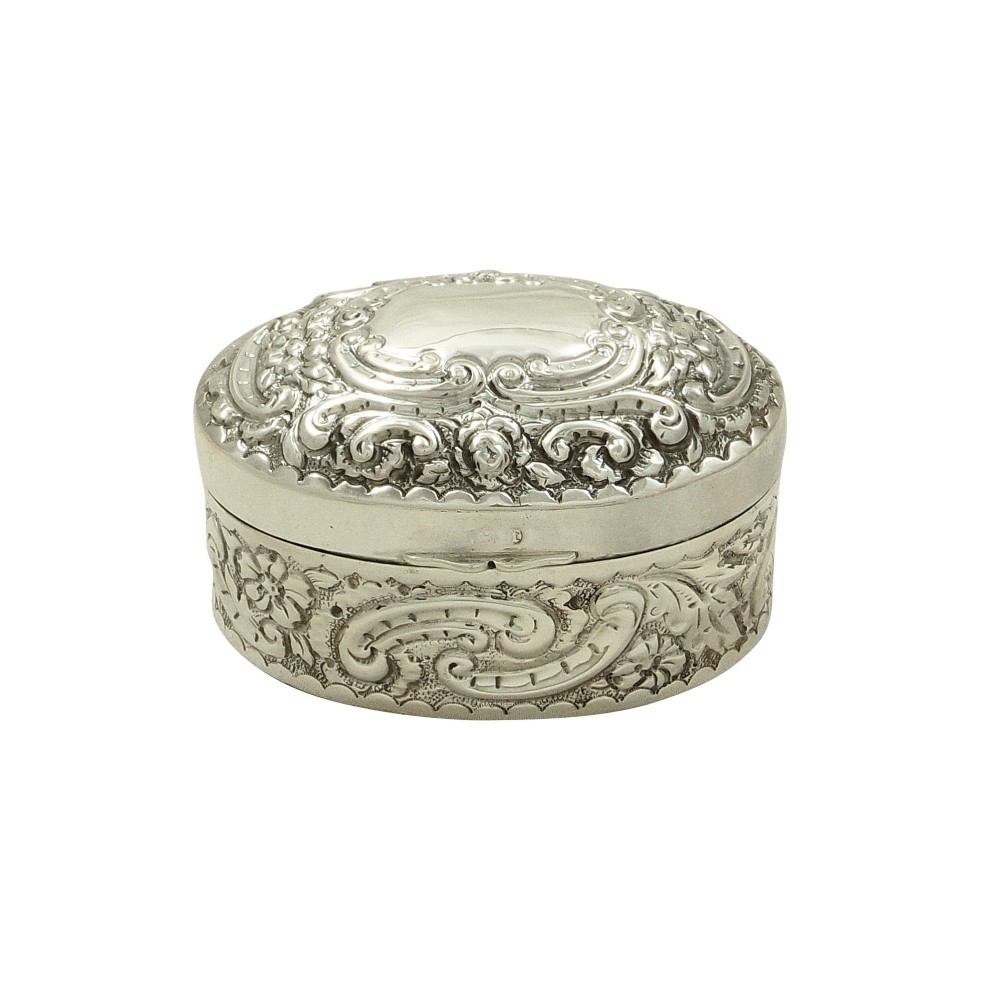 Antique Victorian Sterling Silver Oval Trinket Box 1893