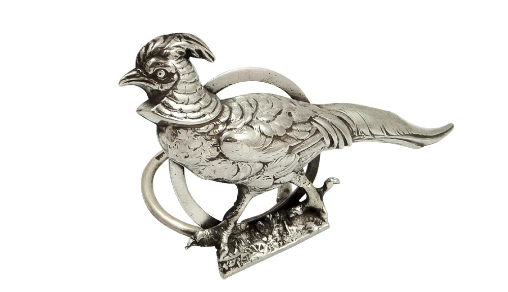Antique Edwardian Sterling Silver Pheasant Menu Holder 1904 View II