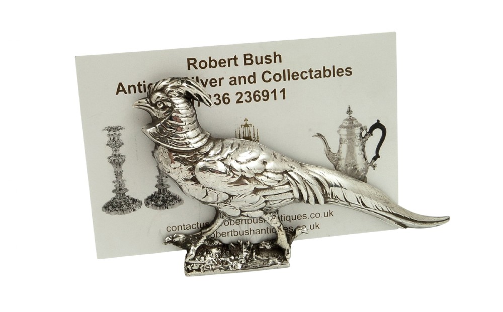 Antique Edwardian Sterling Silver Pheasant Menu Holder 1904 View IV
