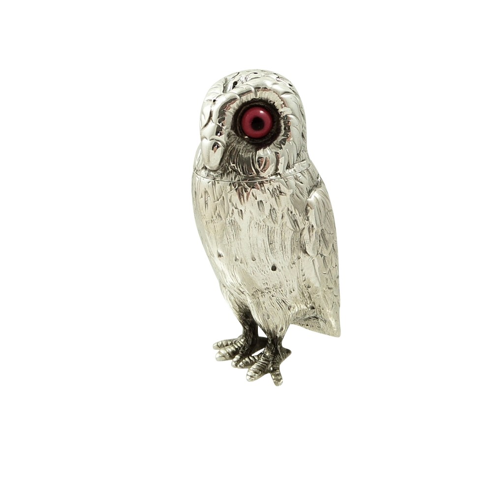 Antique Victorian Sterling Silver Owl Pepper Pot 1874