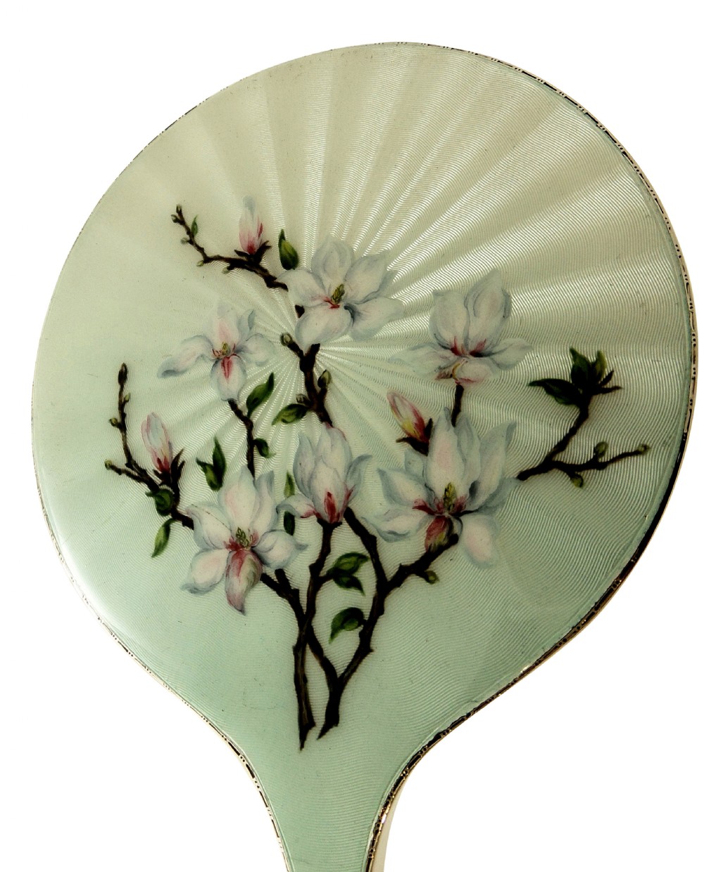 Vintage Sterling Silver & Hand Painted Japonica Enamel Hand Mirror  View II