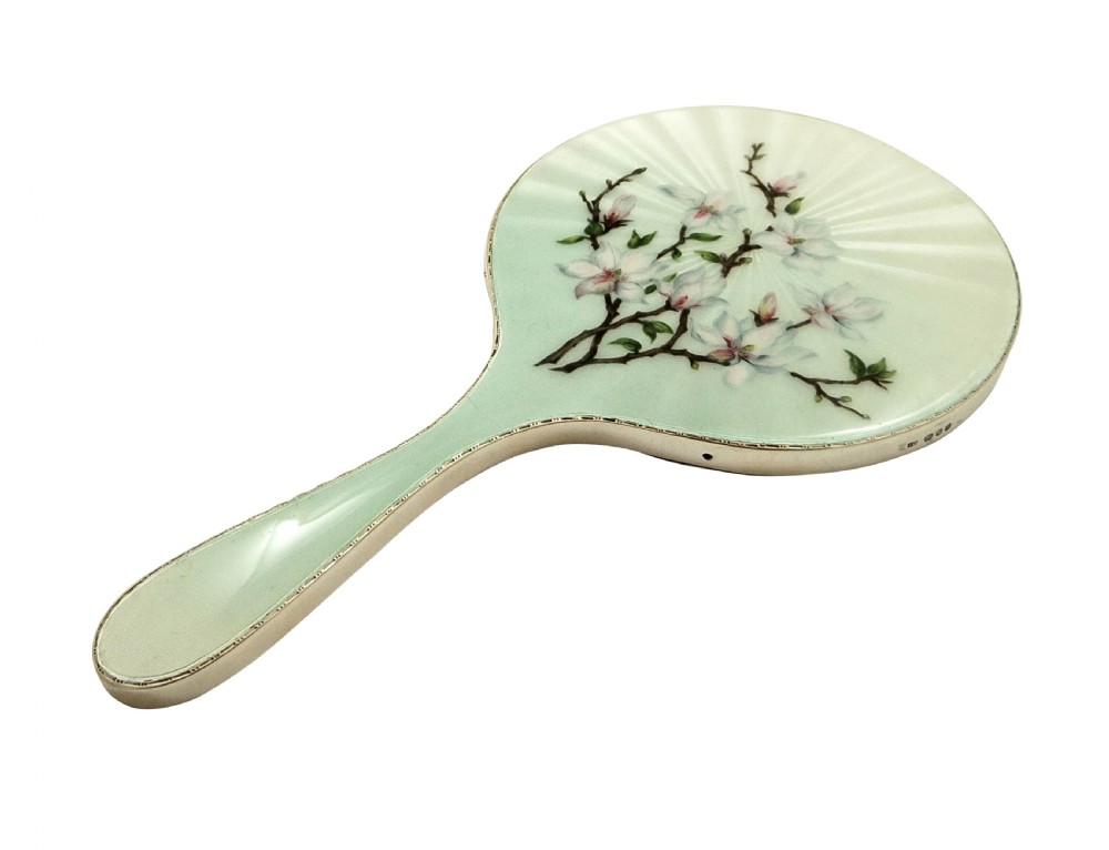 Vintage Sterling Silver & Hand Painted Japonica Enamel Hand Mirror  View VII