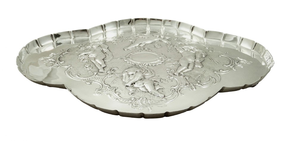 Antique Edwardian Sterling Silver 'Cherub' Dressing Tray 1902 View IV