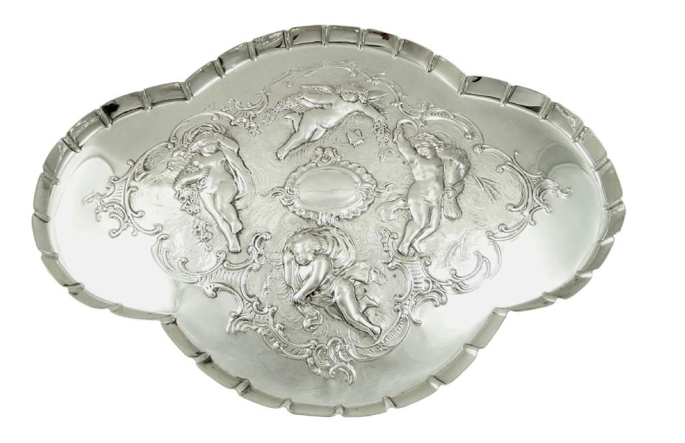 Antique Edwardian Sterling Silver 'Cherub' Dressing Tray 1902 View VI