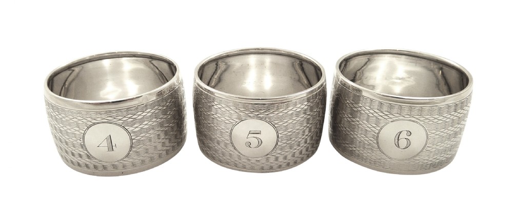 Set of 6 Antique Edwardian Sterling Silver Napkin Rings in Case 1910 View IV