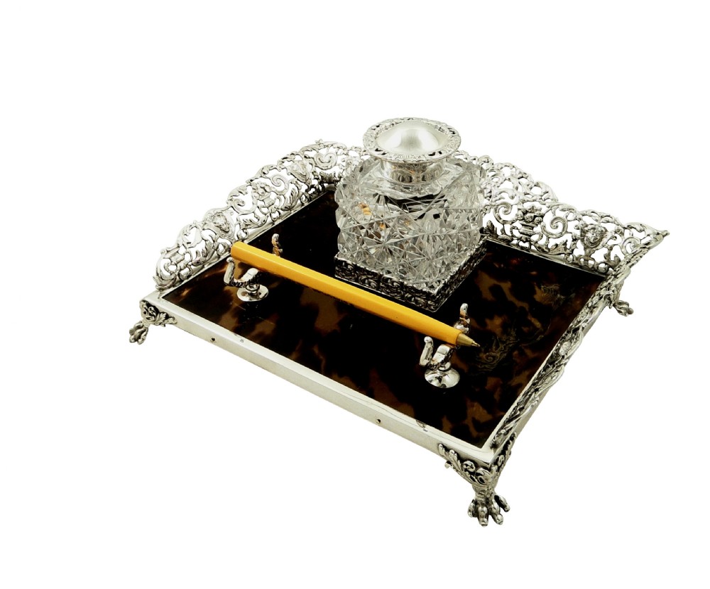Antique Victorian Sterling Silver & Tortoiseshell Inkstand 1899 View XII