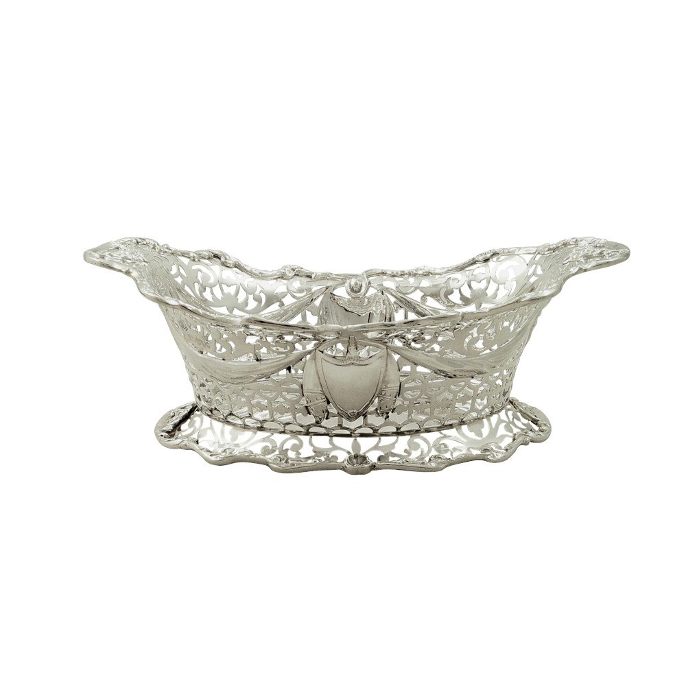 Antique  Edwardian Sterling Silver Pierced Basket / Dish 1901