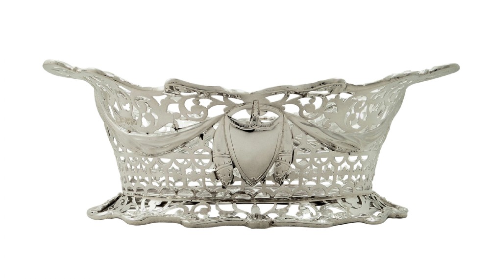 Antique  Edwardian Sterling Silver Pierced Basket / Dish 1901 View X