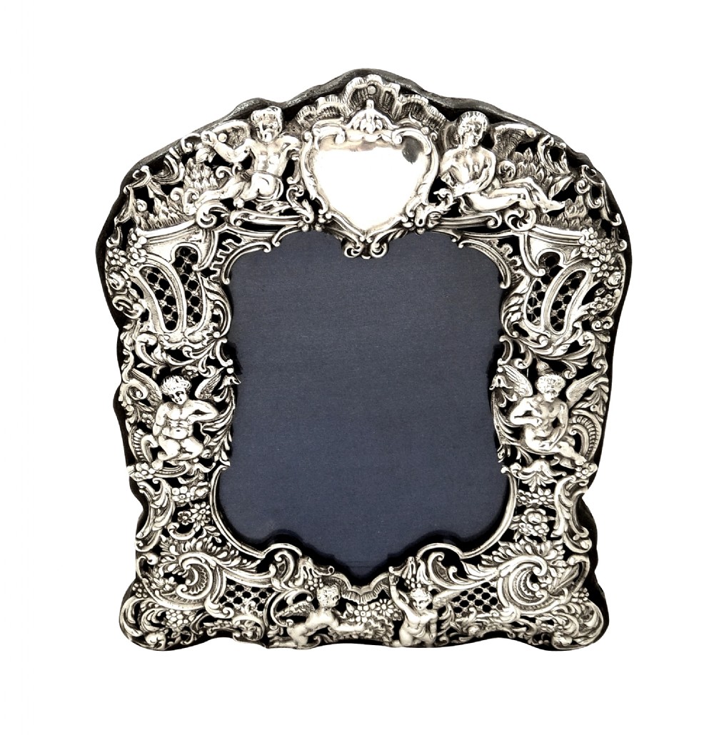 Antique Victorian Sterling Silver 'Cherubs' Photo Frame 1894 View IV