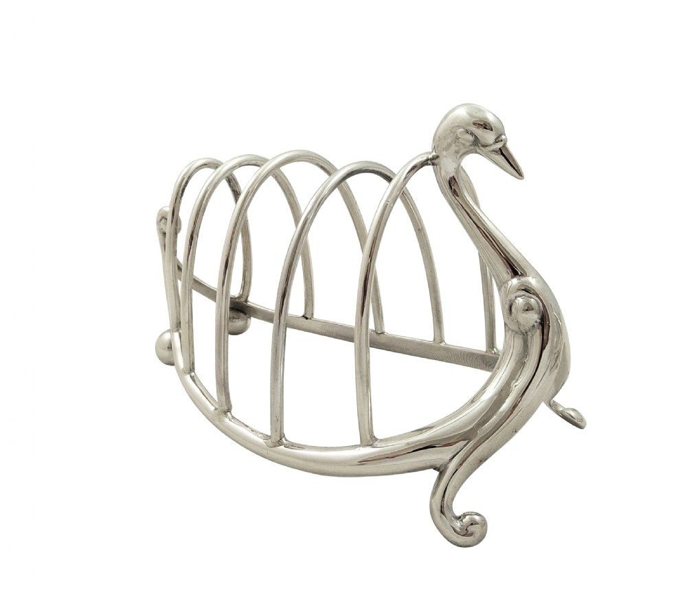Pair of Antique Victorian Sterling Silver Swan Toast Racks 1899 View II