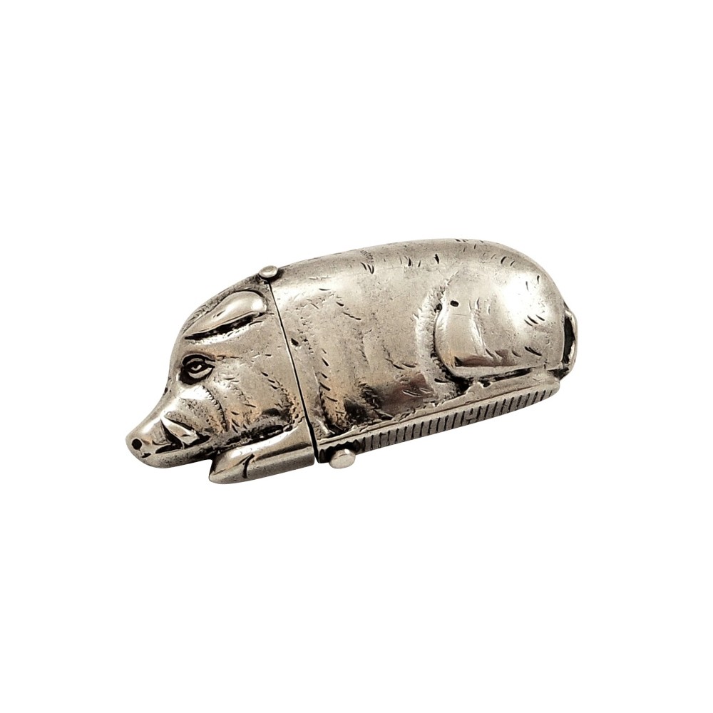 Antique Victorian Sterling Silver Boar / Wild Pig Vesta 1885