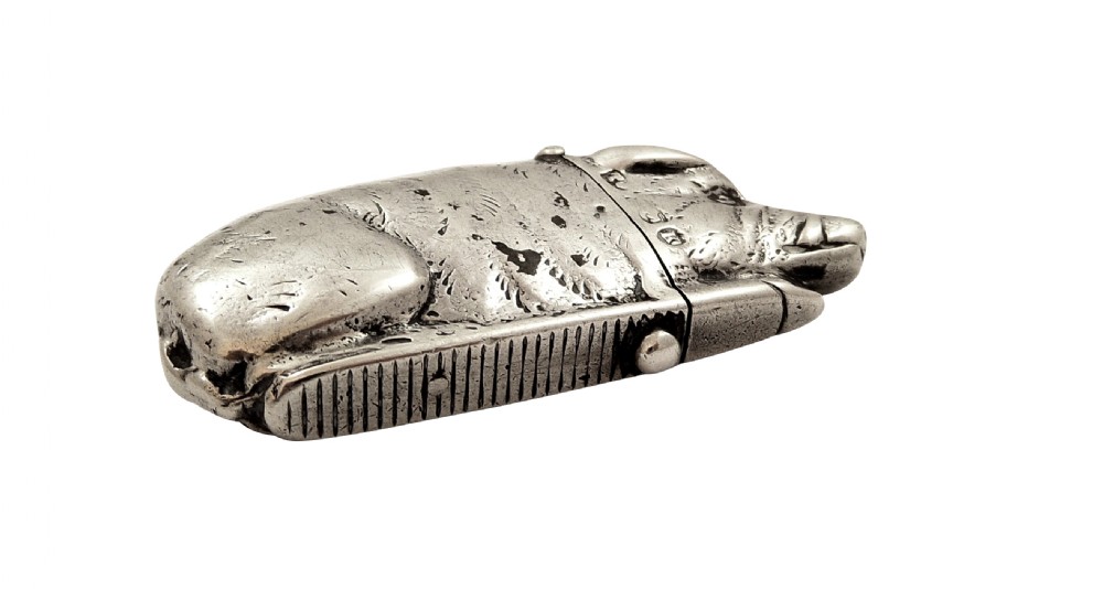 Antique Victorian Sterling Silver Boar / Wild Pig Vesta 1885 View II
