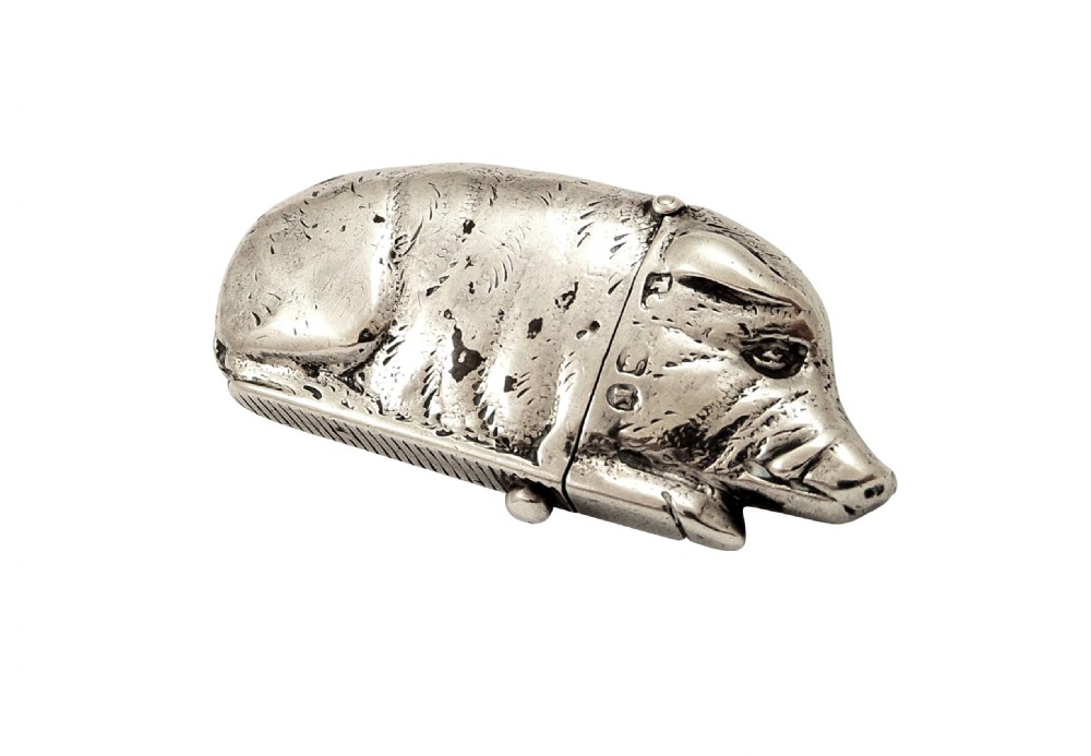 Antique Victorian Sterling Silver Boar / Wild Pig Vesta 1885 View VII