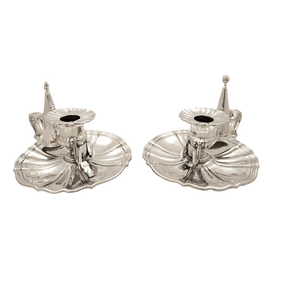 Pair of Antique Georgian Sterling Silver Chambersticks - Garrards 1828