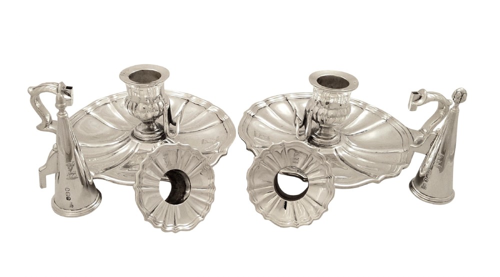 Pair of Antique Georgian Sterling Silver Chambersticks - Garrards 1828 View VIII