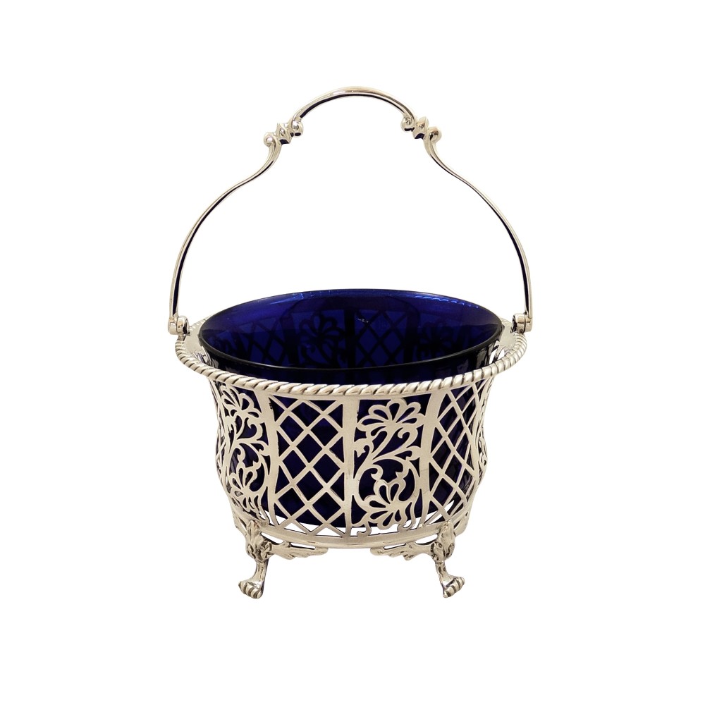 Antique Sterling Silver Pierced Basket with Liner 1926
