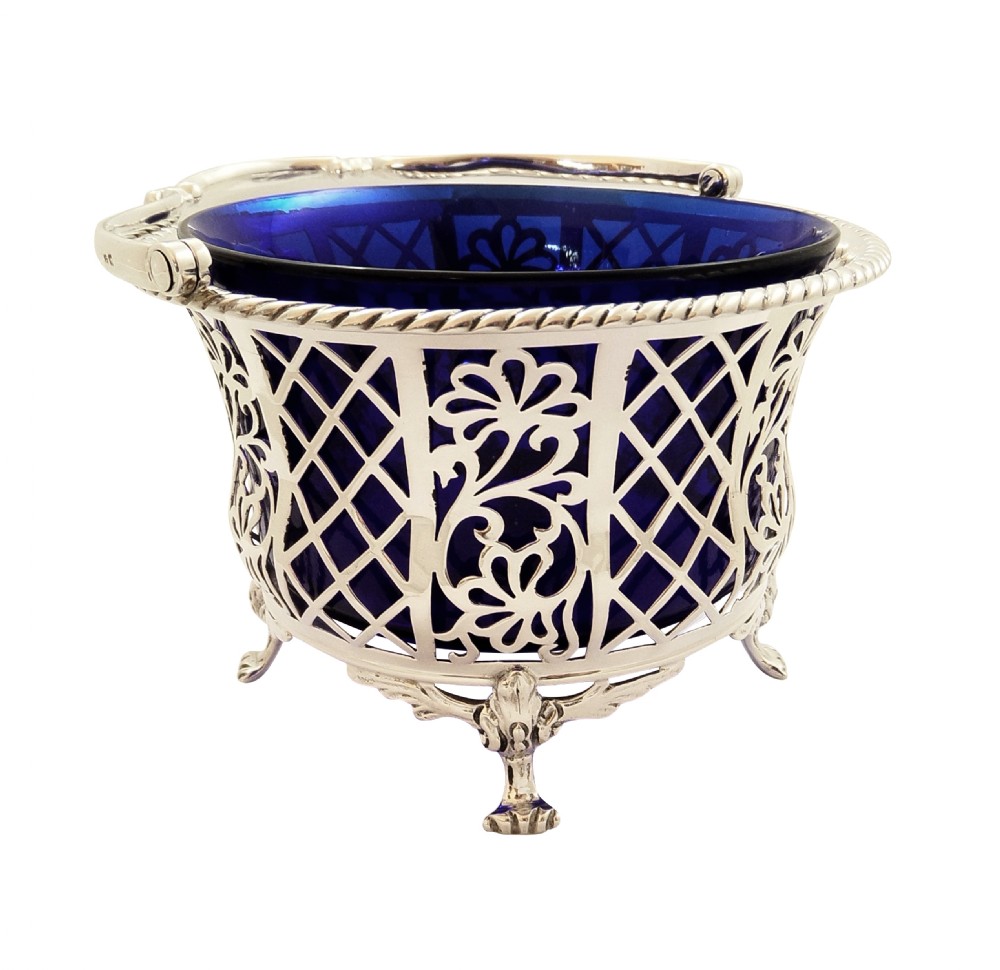 Antique Sterling Silver Pierced Basket with Liner 1926 View IV