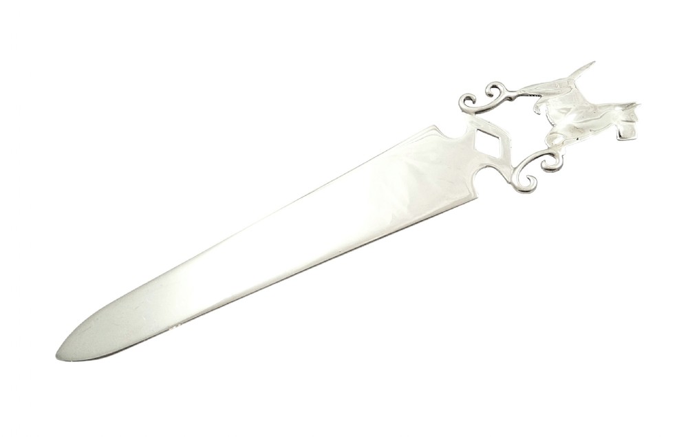 Antique Victorian Sterling Silver Novelty Dog Letter Opener 1898 - Terrier View IV