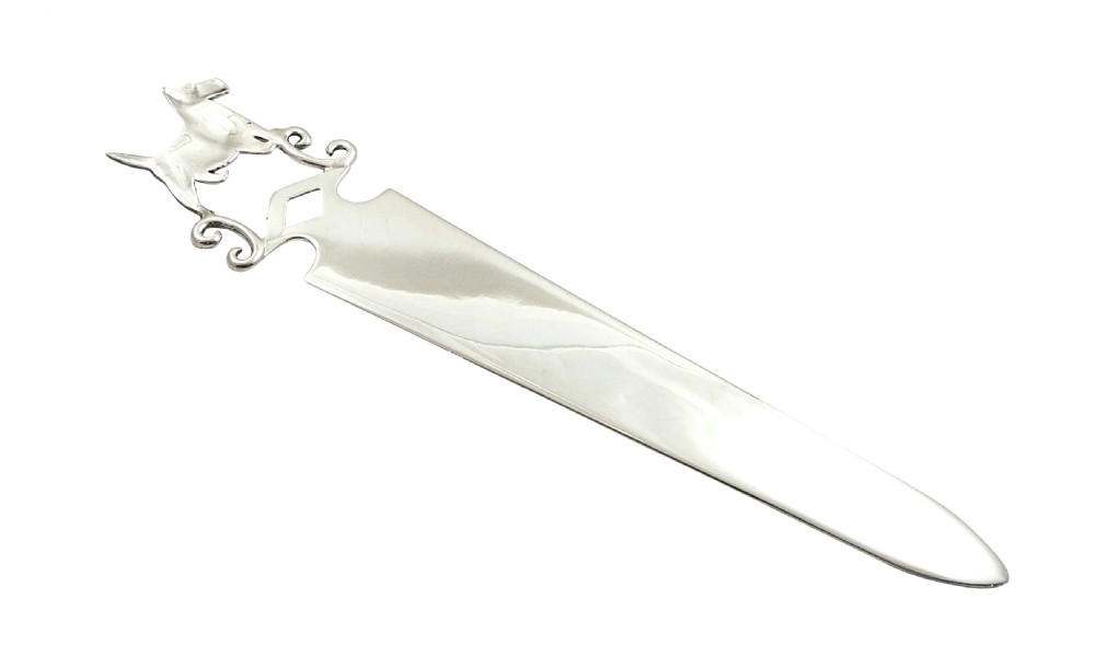 Antique Victorian Sterling Silver Novelty Dog Letter Opener 1898 - Terrier View VI