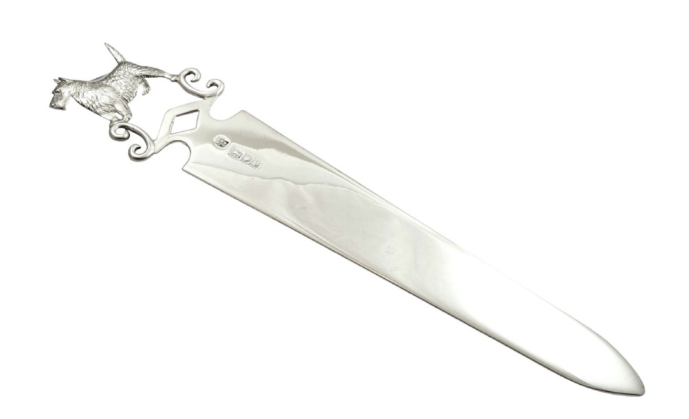 Antique Victorian Sterling Silver Novelty Dog Letter Opener 1898 - Terrier View IX