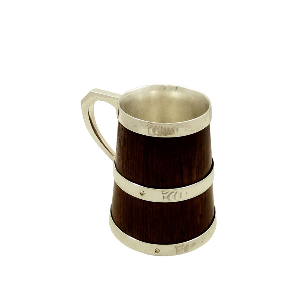 Antique Victorian Silver Plated & Oak Tankard c1880