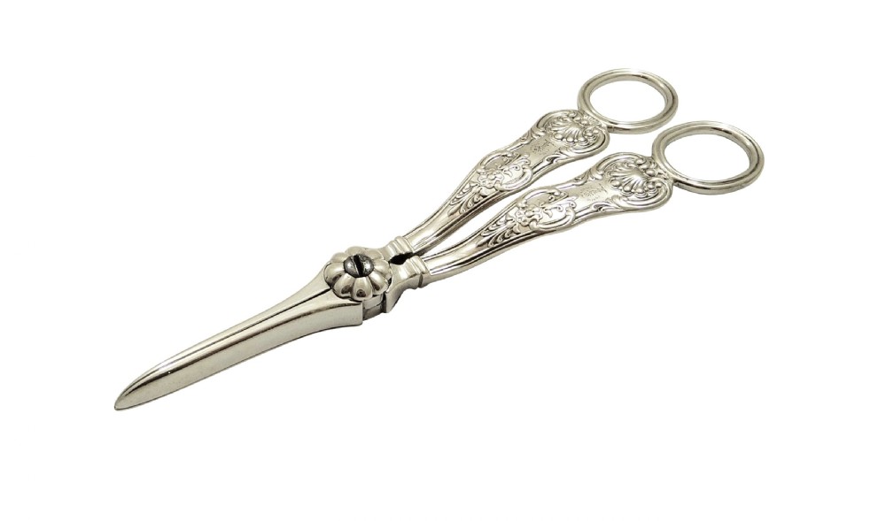 Antique Victorian Sterling Silver Grape Shears / Scissors in Case 1841 View III