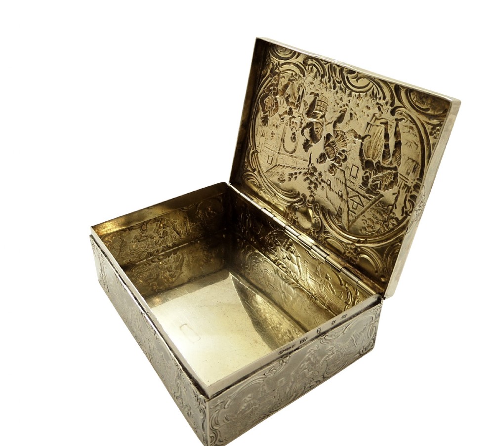 Antique Sterling Silver Trinket Box with Tavern & Fishing Scenes 1909 View VII