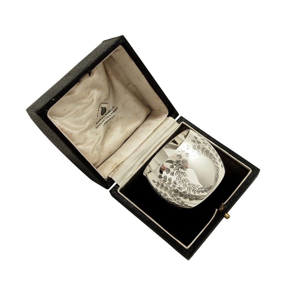 Antique Edwardian Mappin & Webb Sterling Silver Napkin Ring in Case 1905