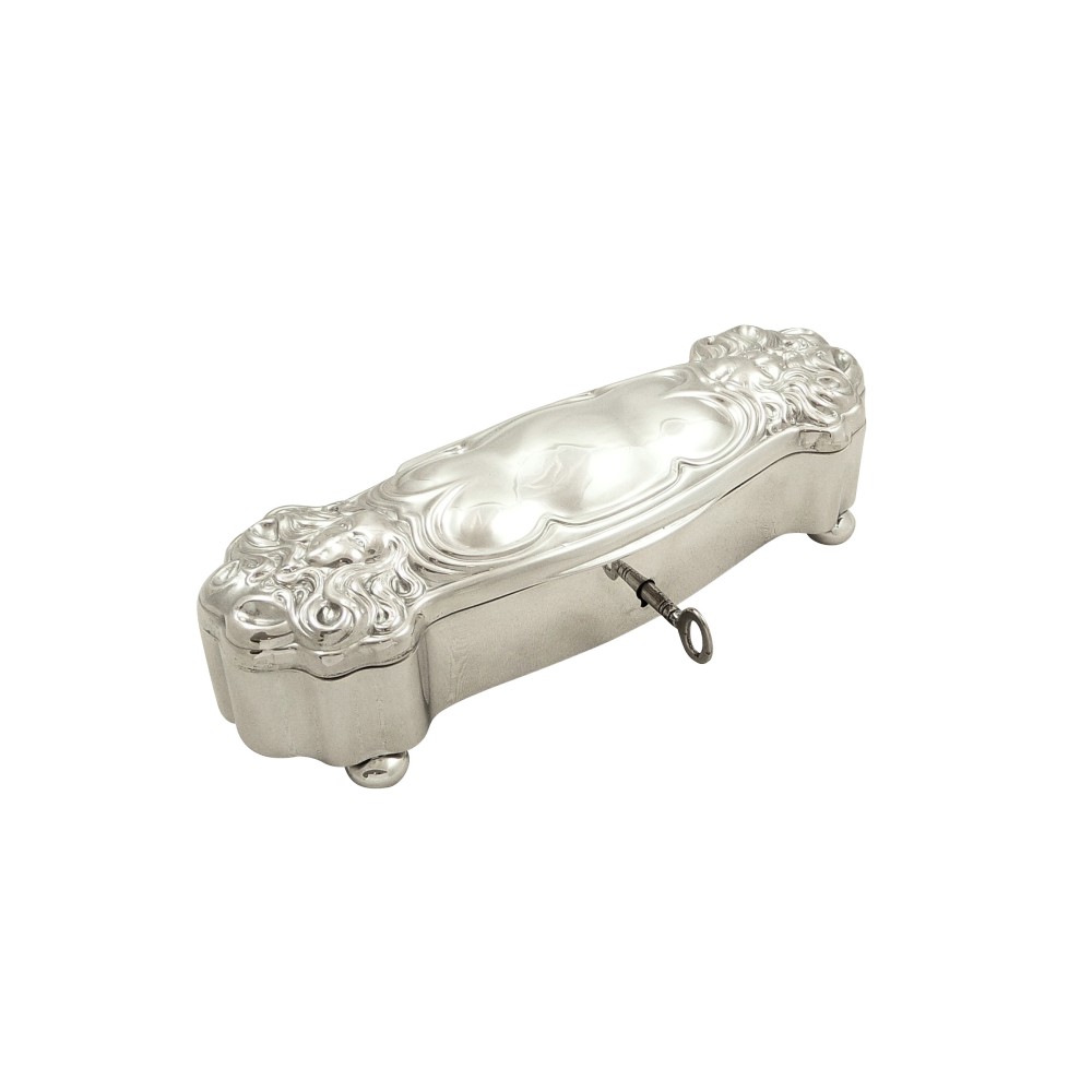 Antique Edwardian Sterling Silver Trinket Box with Key 1901