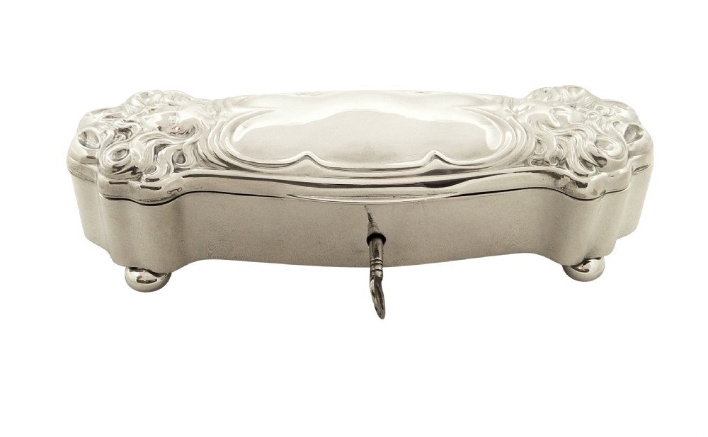 Antique Edwardian Sterling Silver Trinket Box with Key 1901 View V