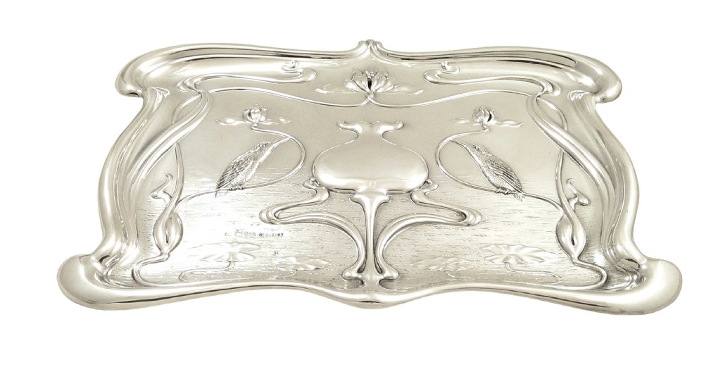 Antique Art Nouveau Sterling Silver Kingfisher Bird Dressing Tray 1903 View IV
